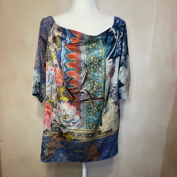 Chico's women's 2 (Large) botanical feminine off the shoulder top 3/4 sleeve EUC - Picture 4 of 10